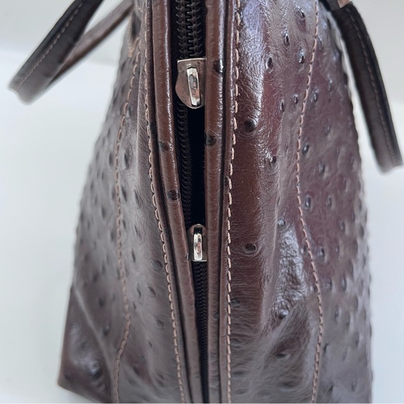 BORSE IN PELLE Genuine Leather Burgundy Brown Ostrich Embossed Satchel ITALY - Picture 6 of 12